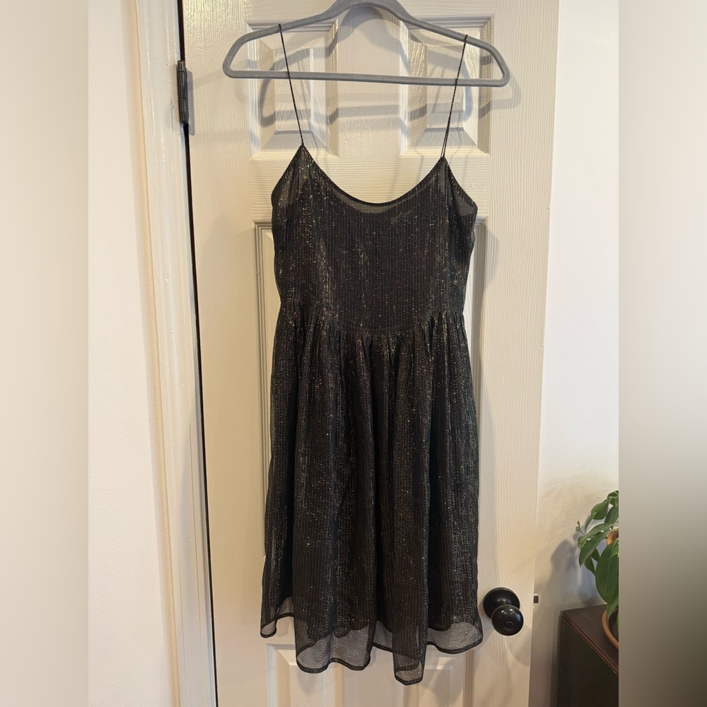 Black chiffon spaghetti strap Dress with sparkling metallic threads - Pablo- M/L
